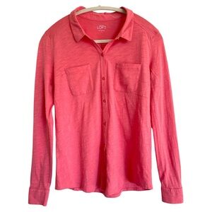 LOFT 100% Cotton Long Sleeve Button Front Top Size Small